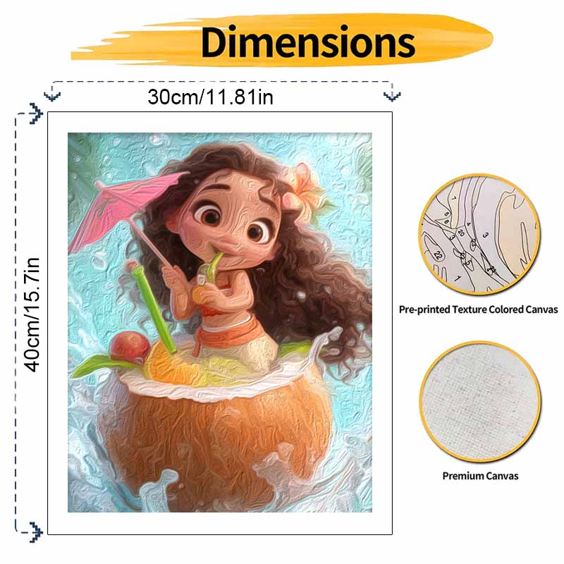Disney Oil Painting Kit Canvas Moana DIY Home Decor Gift With Tropical Drinks 129