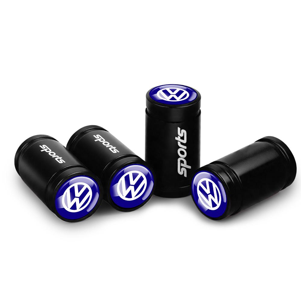 4Pcs Car Metal Wheel Tire Air Valve Dust Caps Accessories With Logo For Volkswagen Golf Rline Passat GTI Sagitar Scirocco Tiguan