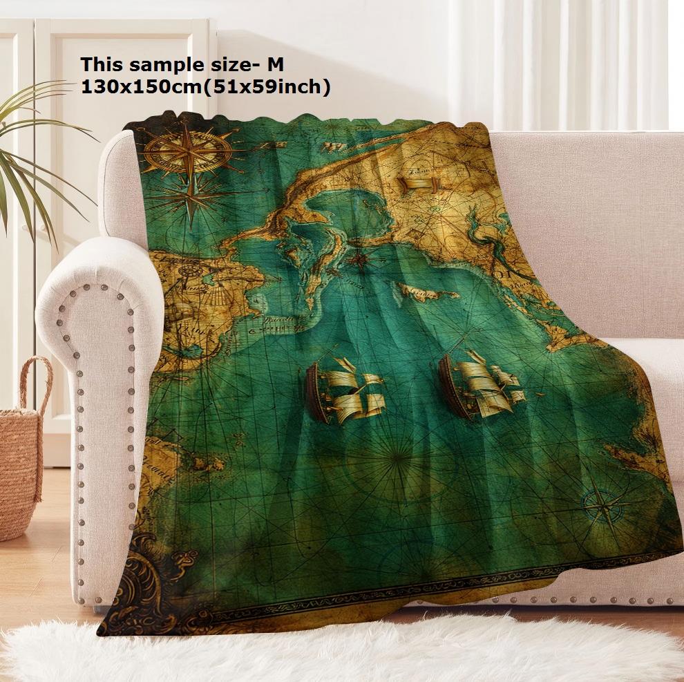 PC Blanket Vintage Map Antique treasure map Flannel Thin blankets for Home Office Funny gifts Perfect gifts four season use