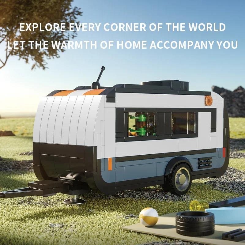 393Pcs Travel Rv Trailer Building Blocks Camping Vehicle Model Assembly Bricks Toys Ornaments Children Birthday Halloween Gifts