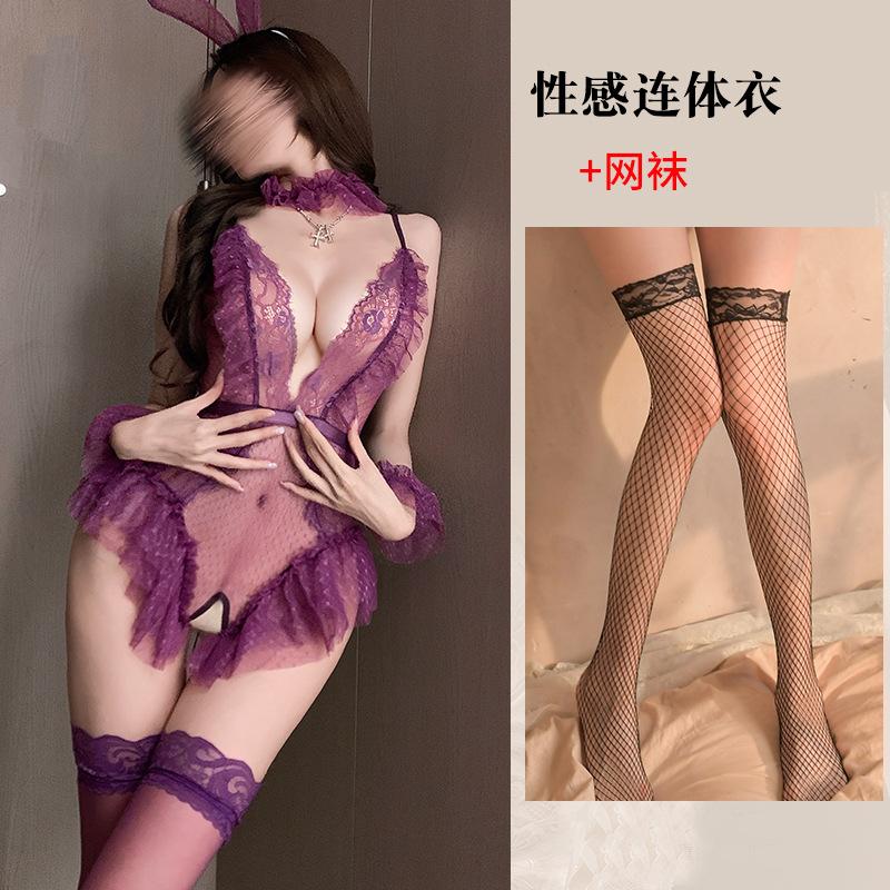 Sexy lingerie sexy suspender lace seduction hollowed out open onesie hot uniform woman