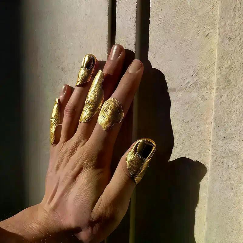 1/5Pcs Irregular Texture Knuckle Ring Set Golden Minimalist Stackable Ring Artistic Jewelry Accessories Gifts for Men Women