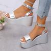 Fashion Ankle Strap Chunky Platform Sandals for Women 2025 Summer Thick Bottom Wedge Sandals Woman Fashion Silver High Heel Sandalias