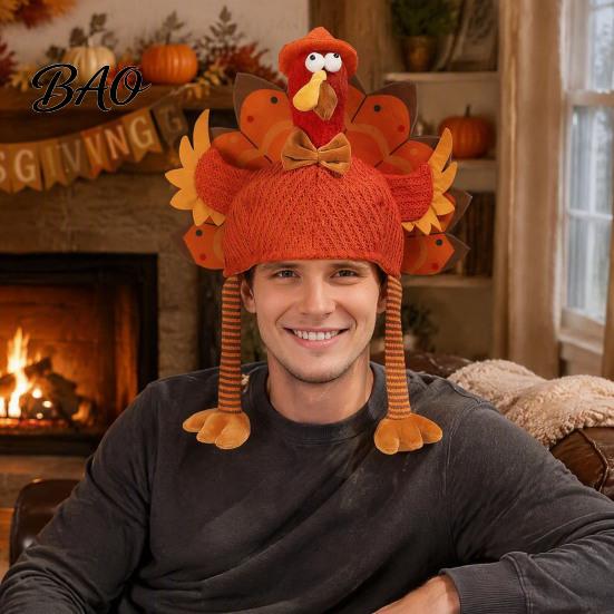 Thanksgiving Costume Supplies Funny Turkey Hat for Adults, Accessory, Novelty Soft Creative Role Play Knitted Women, Men, Fall Holiday Party Headpiece