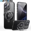 KEYSION Чехол-подставка с магнитным кольцом, вращающимся на 360°, для MagSafe для iPhone 16 Pro Max 16 Plus 16e, матовый прозрачный противоударный чехол для телефона