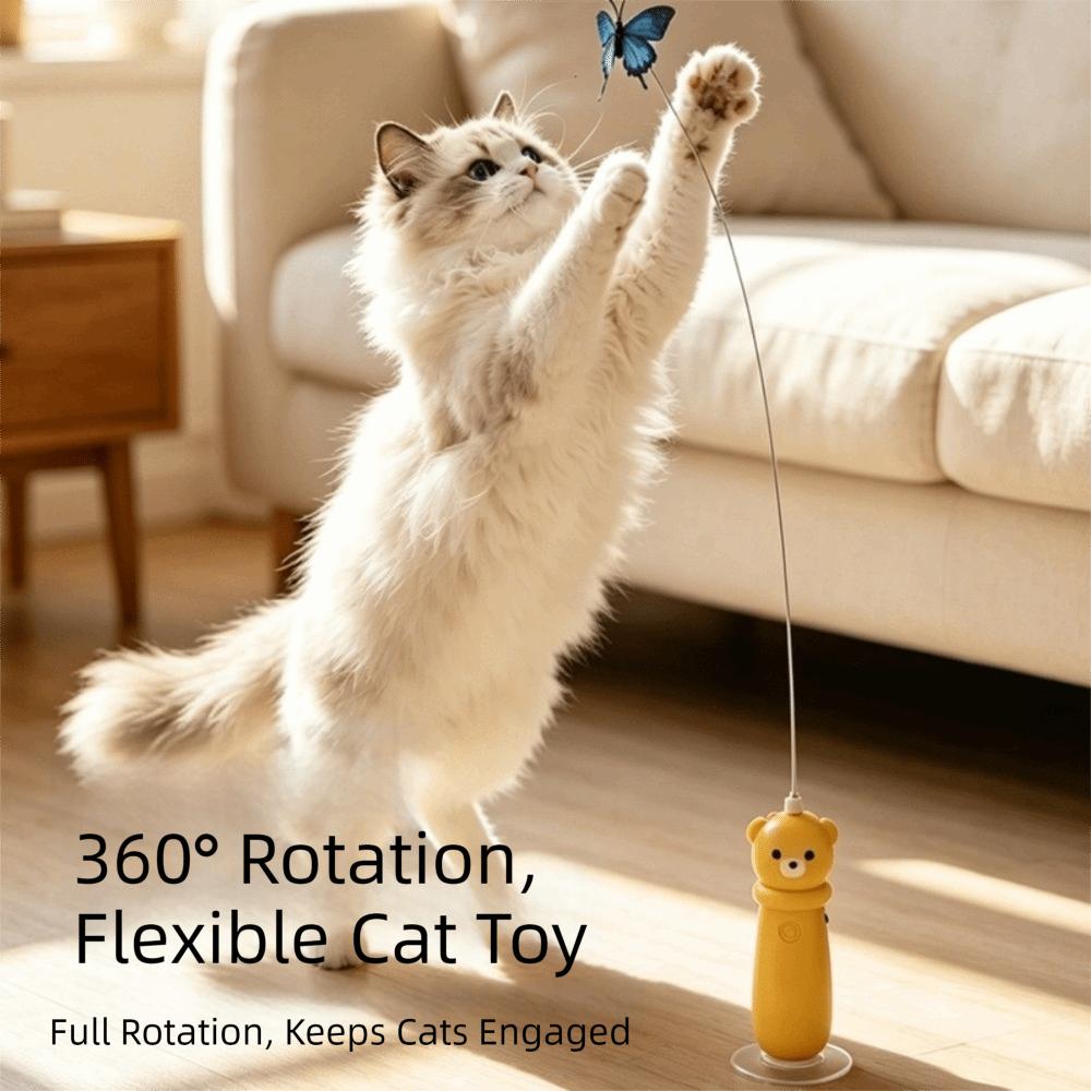 360° Rotation Butterfly Electric Cat Teaser Suction Cup Base Launching Stick Toy Chasing Games