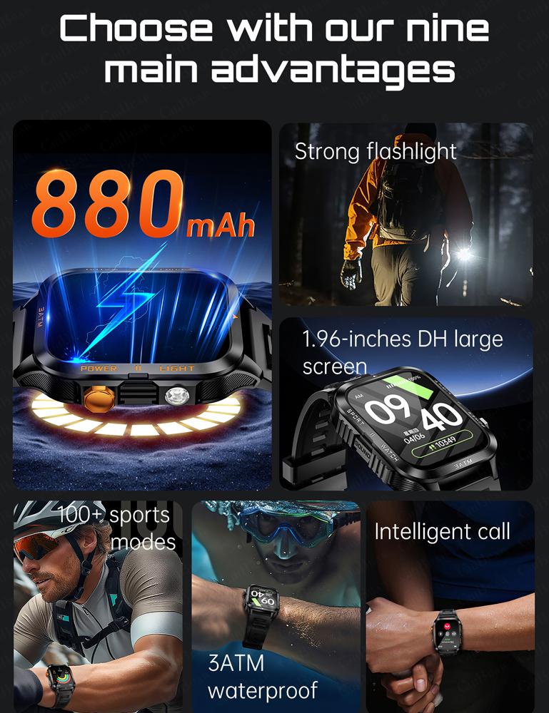 Новые Умные Часы для Активного Отдыха Мужские GPS Батарея 800 мАч Bluetooth Звонки Здоровье 1,96-дюймовый HD Экран Водонепроницаемость 3 ATM Умные Часы