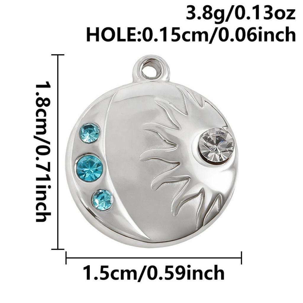 3pcs Stainless Steel Charms Multicolor Round Disc Sun Moon Blue Rhinestone Pendants DIY Necklace Earrings Women Jewelry Findings