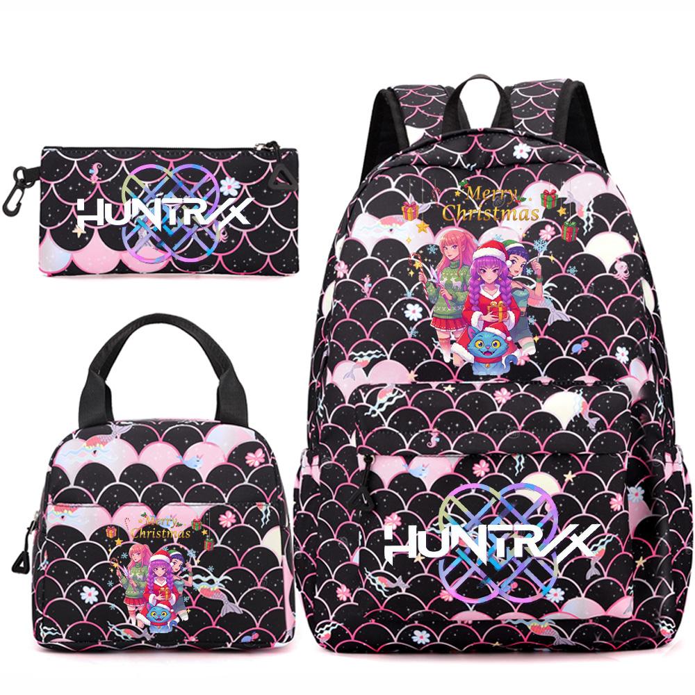 3Pcs/set Christmas KPOP Printed Backpack Handbag Pencil Case for Teenger Student Girl Boy Schoolbag Kid Bookbag Large Capacity Travel Bag Gift