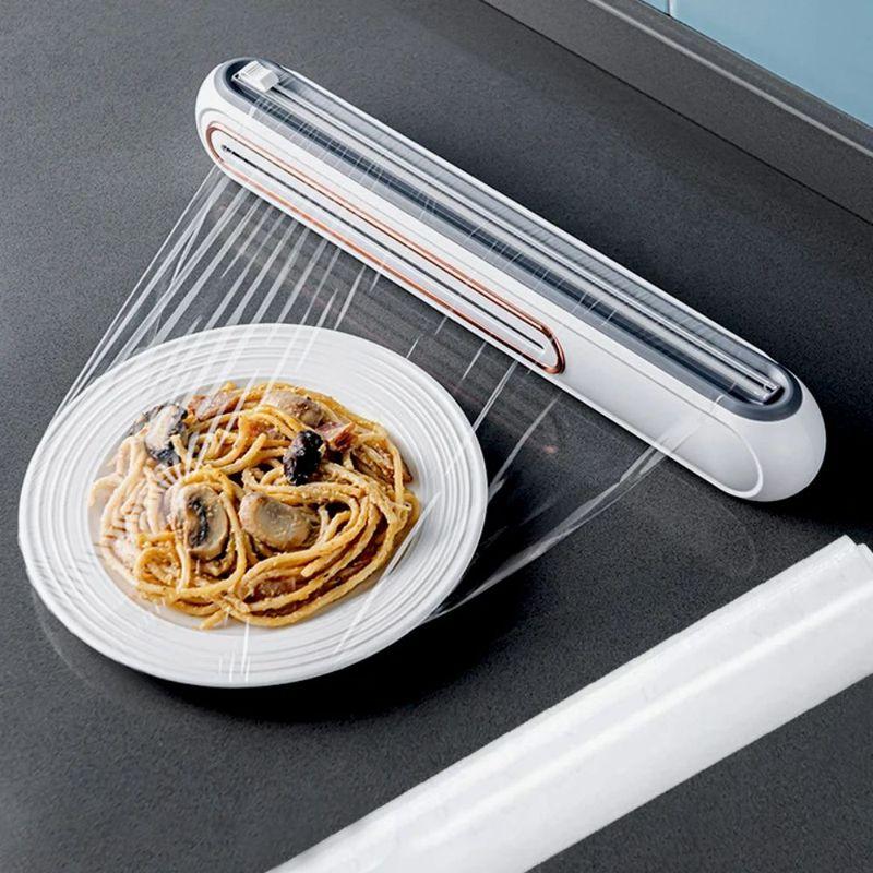 Magnetic Cling Film Dispenser with Cutter Wall Mounted Plastic Wrap Holder Kitchen Wrap Dispenser Organizer