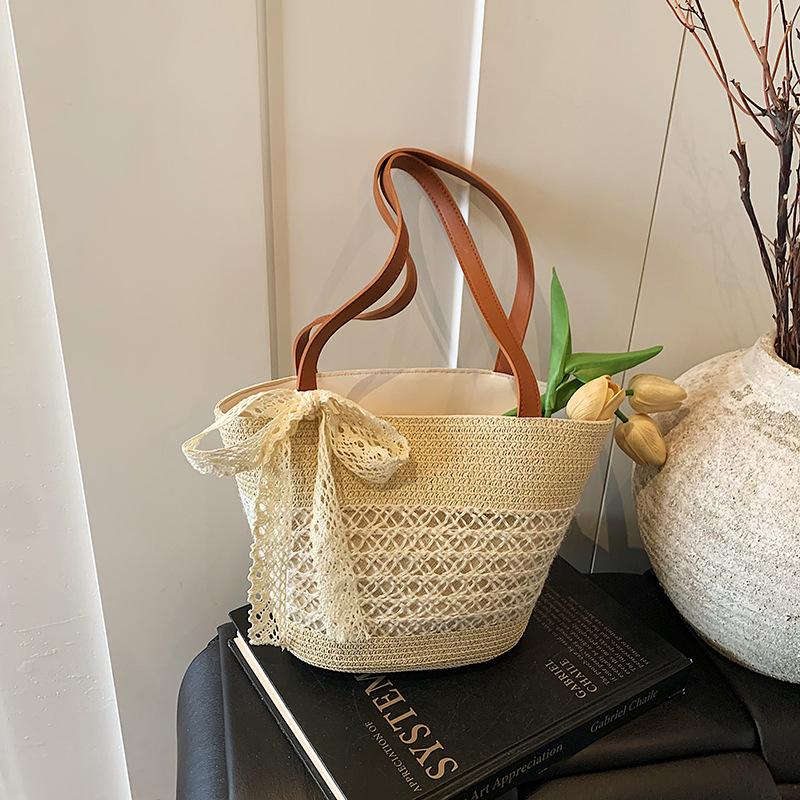 Jane Fashion Сумка на плечо Женская 2025 Плетеная Пляжная Сумка-ведро для отпуска