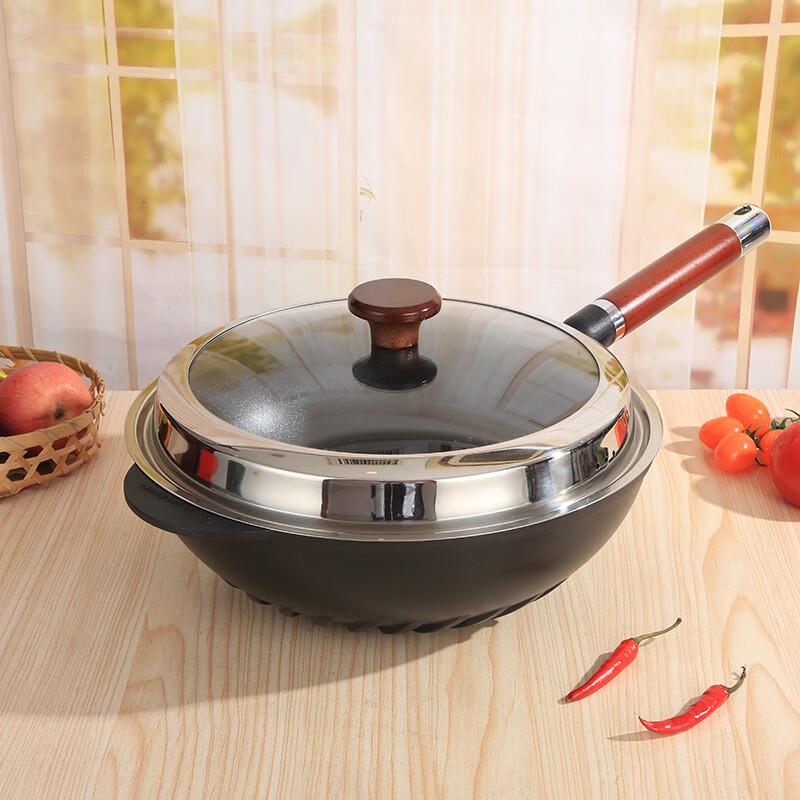 ZISIZ 32cm Cast Iron Stir-Fry Wok