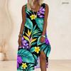 Women Plus Size Scoop Neck Sleeveless Printed Orange A Line Maxi Dress
