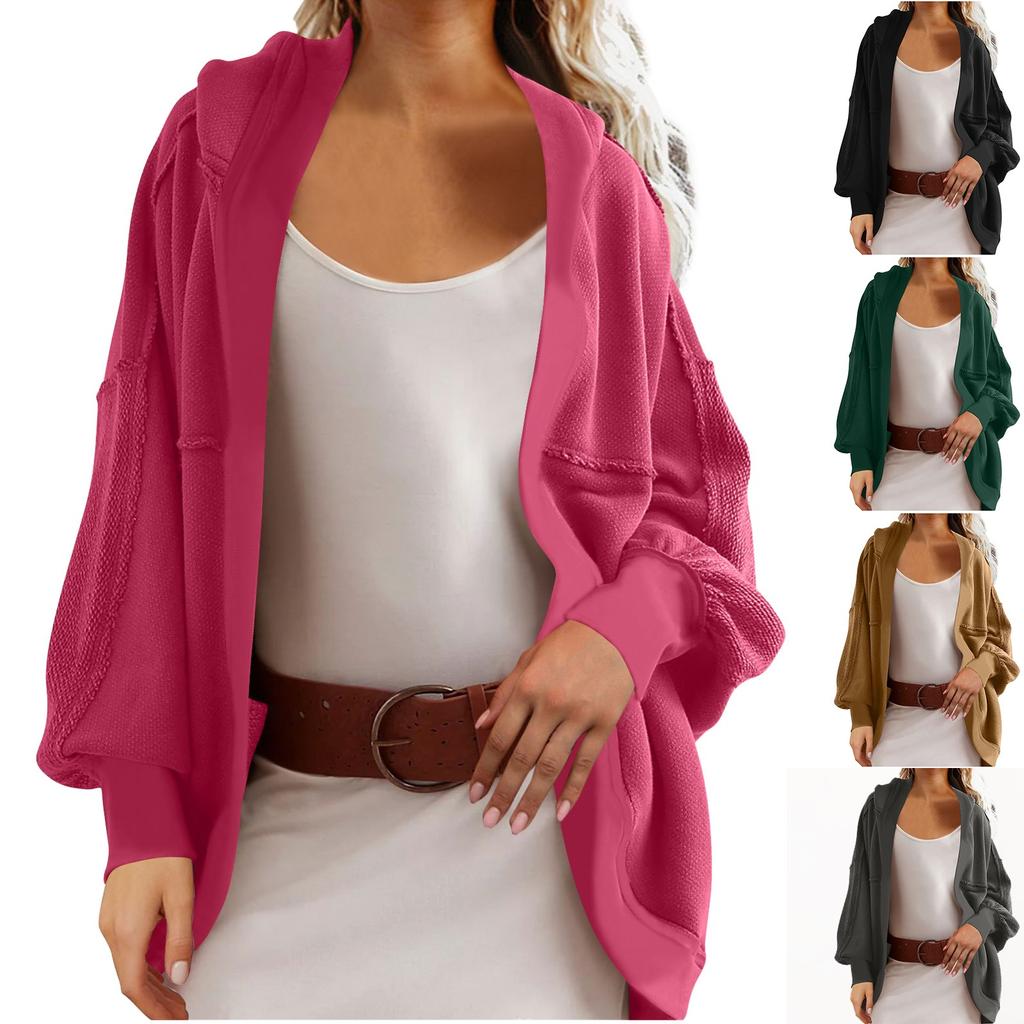 Women's Hoodie Cardigan Sweater Casual Fashion Solid Color Plain Long Sleeve Hooded Cardigan Jacket Coat Outerwear