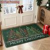 2D Flat Christmas Pine Tree Pattern Welcome Anti-Slip Mat, Soft Plush Polyester Fiber Doormat, Machine Washable Non-Deforming Design, Holiday Gift Top