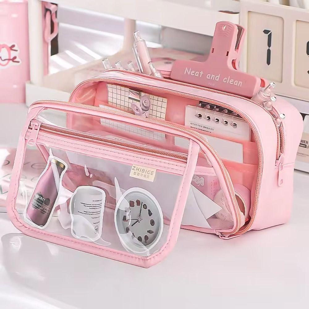 Multi-layer Transparent Pen Bag Large Capacity Stationery Box Transparent Pencil case Students