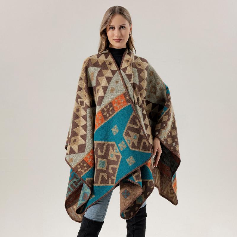 Ethnic Style Shawl Summer Outer Wear Women's Large Shawl Cape Cloak High-end Knitted Scarf