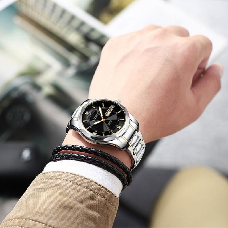 AILANG Мужские полностью автоматические механические часы Мужские часы Модные водонепроницаемые часы с двойным календарем из камня и стали