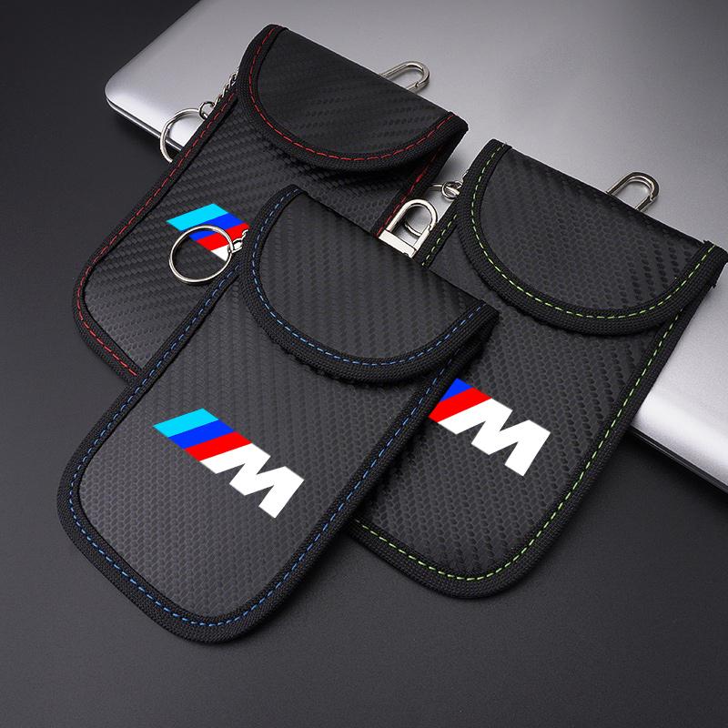 FA7Sticker Accessory Car Key Case Signal Blocker Bag RFID Shielding Pocket For BMW E46 M E36 E34 F10 E90 F30 E60 E53 E30 E92 E87
