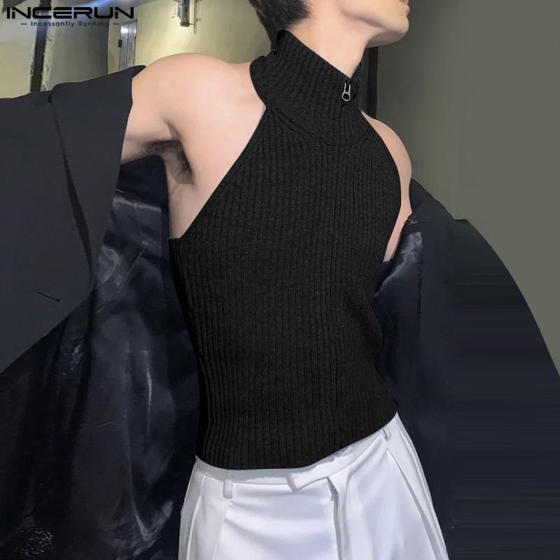 INCERUN Summer Men Sleeveless Zipper Rib Tank Tops T-shirts