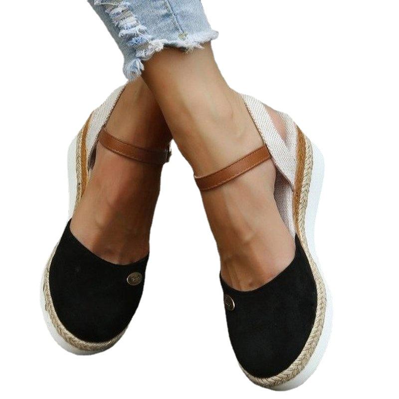 2024 Летние женские льняные простые босоножки на танкетке высотой 6 см в стиле бохо, женские повседневные удобные эспадрильи ручной работы на платформе