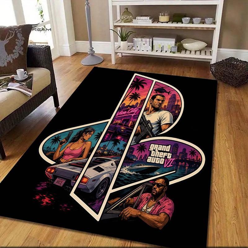 Grand Theft Auto Flannel Pattern Square Carpet,Area Rug,Carpet Rug for Living Room Bedroom Sofa Playroom Decor,Non-slip Floor Mat