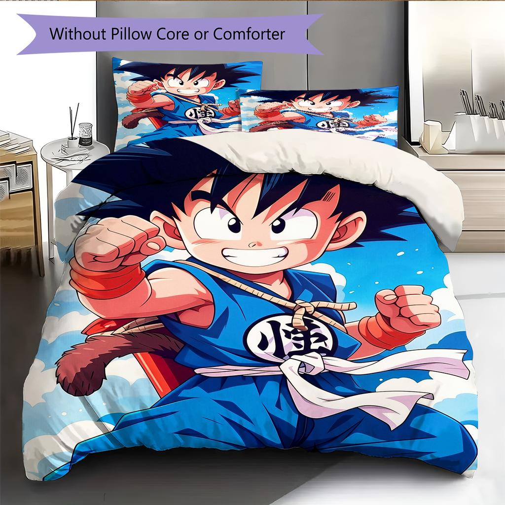 Постельное белье с рисунком персонажа Dragon Ball Son Goku, Домашний декор, Подарок на день рождения (1 пододеяльник + 2 наволочки, без наполнителя)