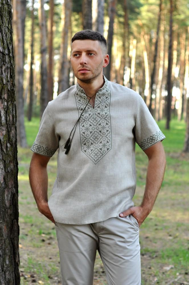 Этническая мужская вышитая сорочка с коротким рукавом, украинская рубашка с вышивкой, народная мужская вышиванка, вышиванка натуральный лен