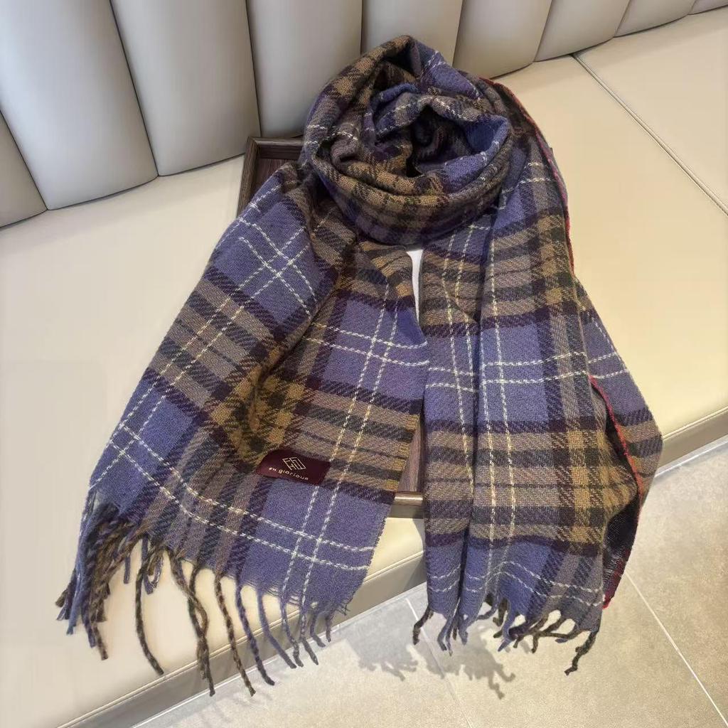 Korean Retro Red Plaid Scarf: Women's High-End Winter Warm Shawl & Neck Warmer