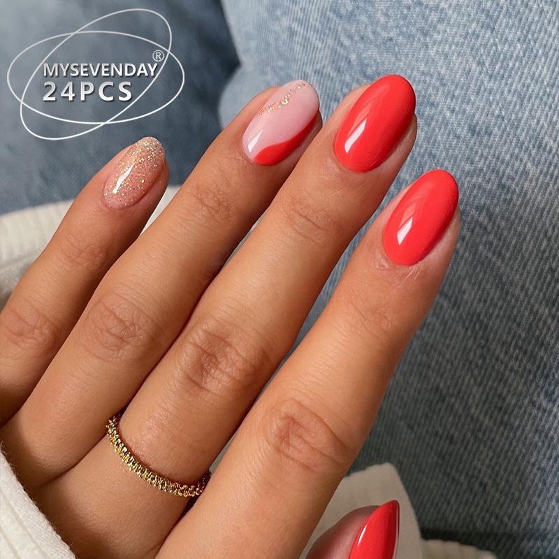 Европейские и американские градиентные персиковые балетные типсы для коротких ногтей