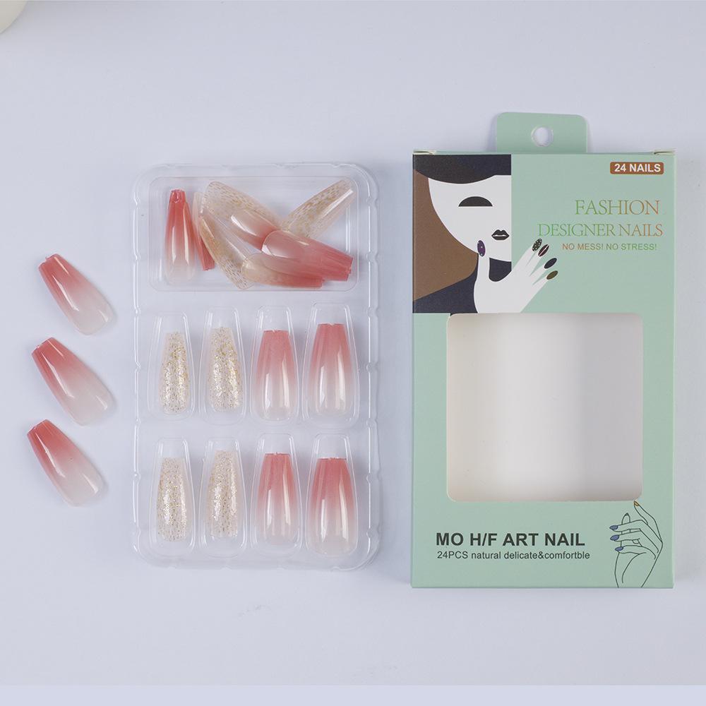Elegant Long Manicure Patches, Fake Nail Patches, Simple Pink Gradient Glitter Wear Nails
