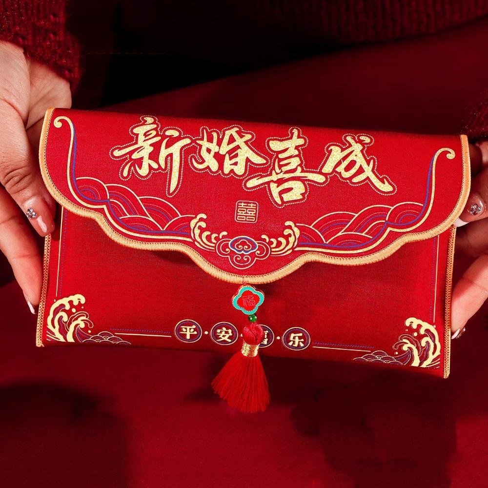 Tassels Money Red Pocket Blessing Words New Year Money Bag Brocade Red Envelope Chinese Wedding