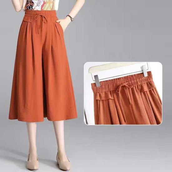 Женские укороченные брюки, однотонные, широкие, с эластичной резинкой на талии, повседневные брюки с карманами, свободные брюки для повседневной носки