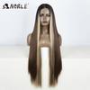 38 Inch Long Straight Synthetic Lace Front Wig Dark Brown Heat Resistant Lace Frontal Wig Natural Looking Glueless Wig For Women