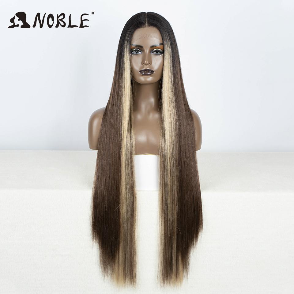 38 Inch Long Straight Synthetic Lace Front Wig Dark Brown Heat Resistant Lace Frontal Wig Natural Looking Glueless Wig For Women