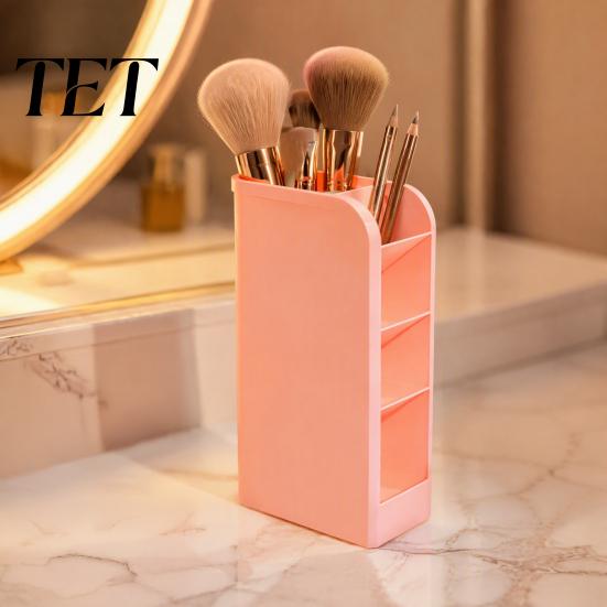 Art Tool Storage Slanted Pen Holder with 5 Compartments, Plastic Stationery Organizer, Box Macaron Colors Space Saving Pencil Cup for Office
