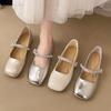 French Silver Single Shoes Women's Summer 2025 New with Skirt, Beautiful Flat Bottom, Not Tired Feet, Mary Jane Small Leather Shoes In the Evening