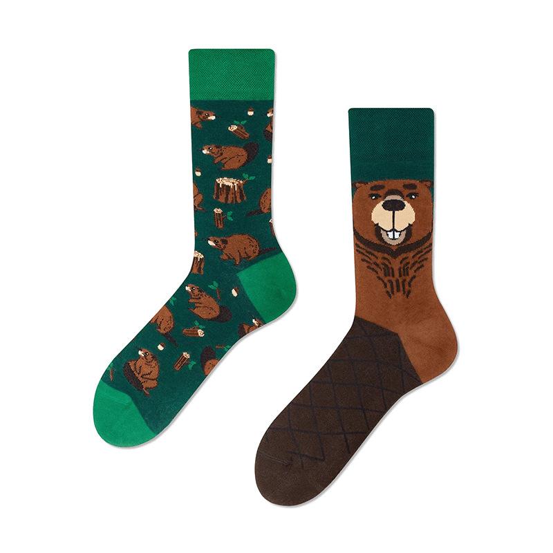 Creative and Fun Cartoon AB Trendy Asymmetric Mandarin Duck Men's and Women's Cotton Socks Medium High Socks