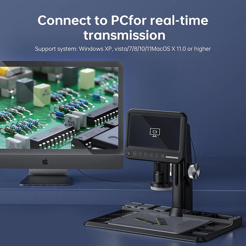 Микроскоп цифровой с монитором IPS 7" / кратность 1600X / пульт / подсветка / для ремонта