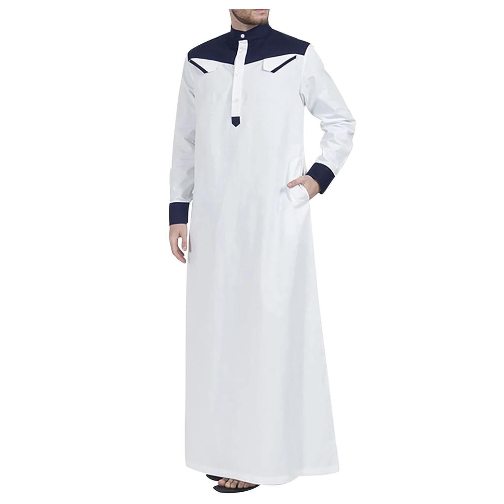 Cool and Handsome Menswear Men's Saudi Arabic Long Sleeve Robe Ramadan Muslim Dress Middle Islamic Clothing
