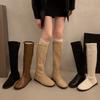Beautiful Tube Thin Rad But Flat Single Boots Knight Boots Versatile Korean Version Tall Boots Female White Round Head Thin Long
