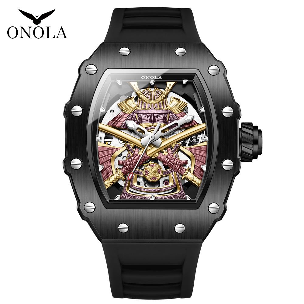 ONOLA Роскошные Мужские Часы с Автоматическим Механизмом Rose Gold, Модные с Циферблатом «Черный Воин», Водонепроницаемые Механические Часы для Мужчины, Лучший Подарок