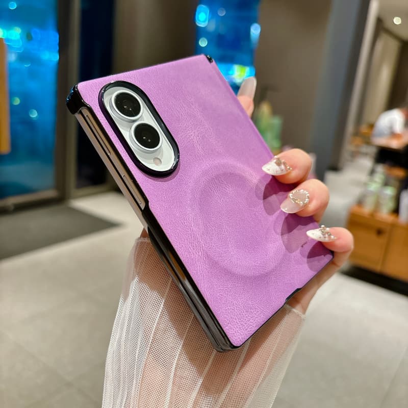 Fashion Solid Color Leather Magnetic Phone Case For Samsung Galaxy Z Fold 8 ZFold8 Fold8 Back Cover Cases For Magsafe Cute Funda