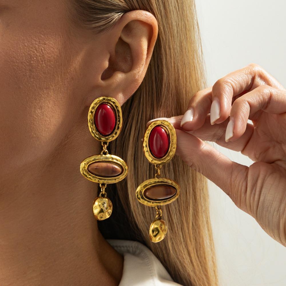 Винтажные серьги-подвески из смолы с драгоценными камнями неправильной формы Элегантные серьги-капли из смолы и сплава Сладкие геометрические серьги для вечеринки