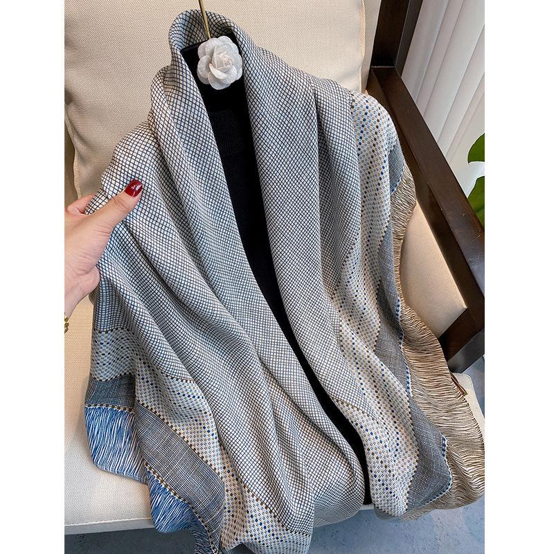 Универсальный хлопково-льняной клетчатый солнцезащитный дорожный платок-шаль - Большой 130 квадратный