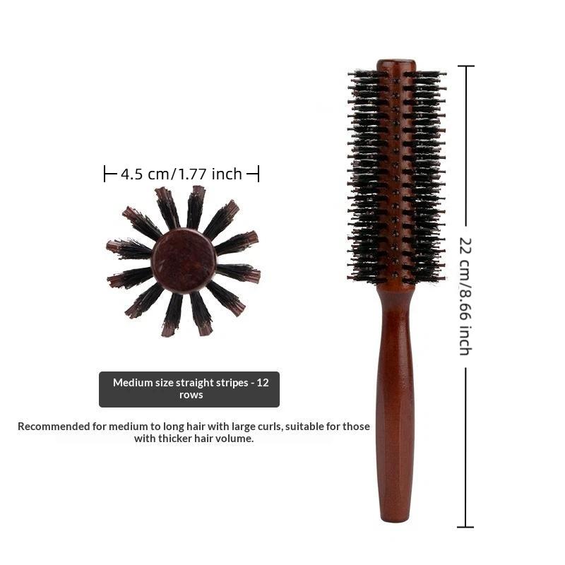 Wood Handle Boar Bristles Round Brush Professional Barber Salon Hairdressing Hair Brush Home Blow Dry Curling Volume Styling