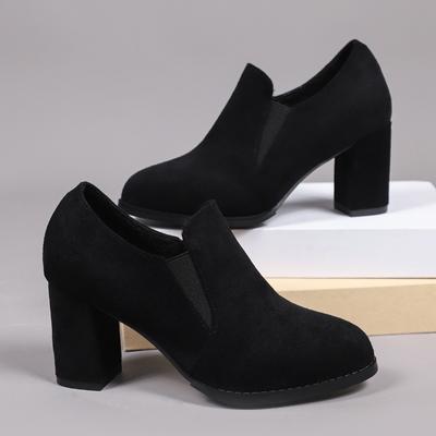 Модные туфли-лодочки из матовой кожи на среднем каблуке для женщин 2025 весна, блочный каблук, заостренный носок