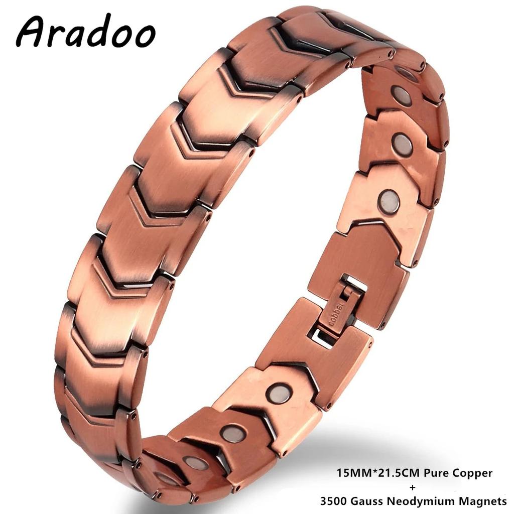 Pure Copper Bracelet for Men Vintage Magnetic Bracelets Wristband Adjustable Jewelry Gift