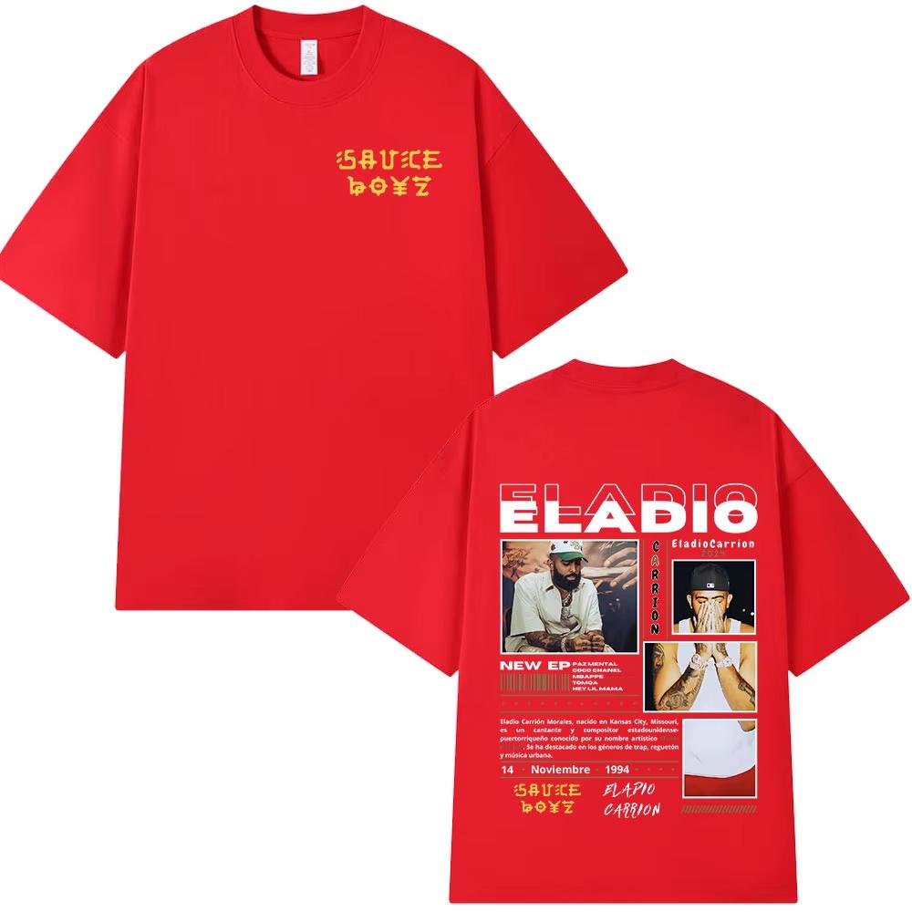 Eladio Carrion Sauce Boyz Album Graphic Tshirts Men Women Clothing Fashion Hip Hop T Shirts Casual Cotton Short Sleeve Tshirts