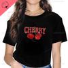 Летняя женская мода с принтом вишни, топы с круглым вырезом, футболки, цветочные графические рукава, женская уличная одежда, простая